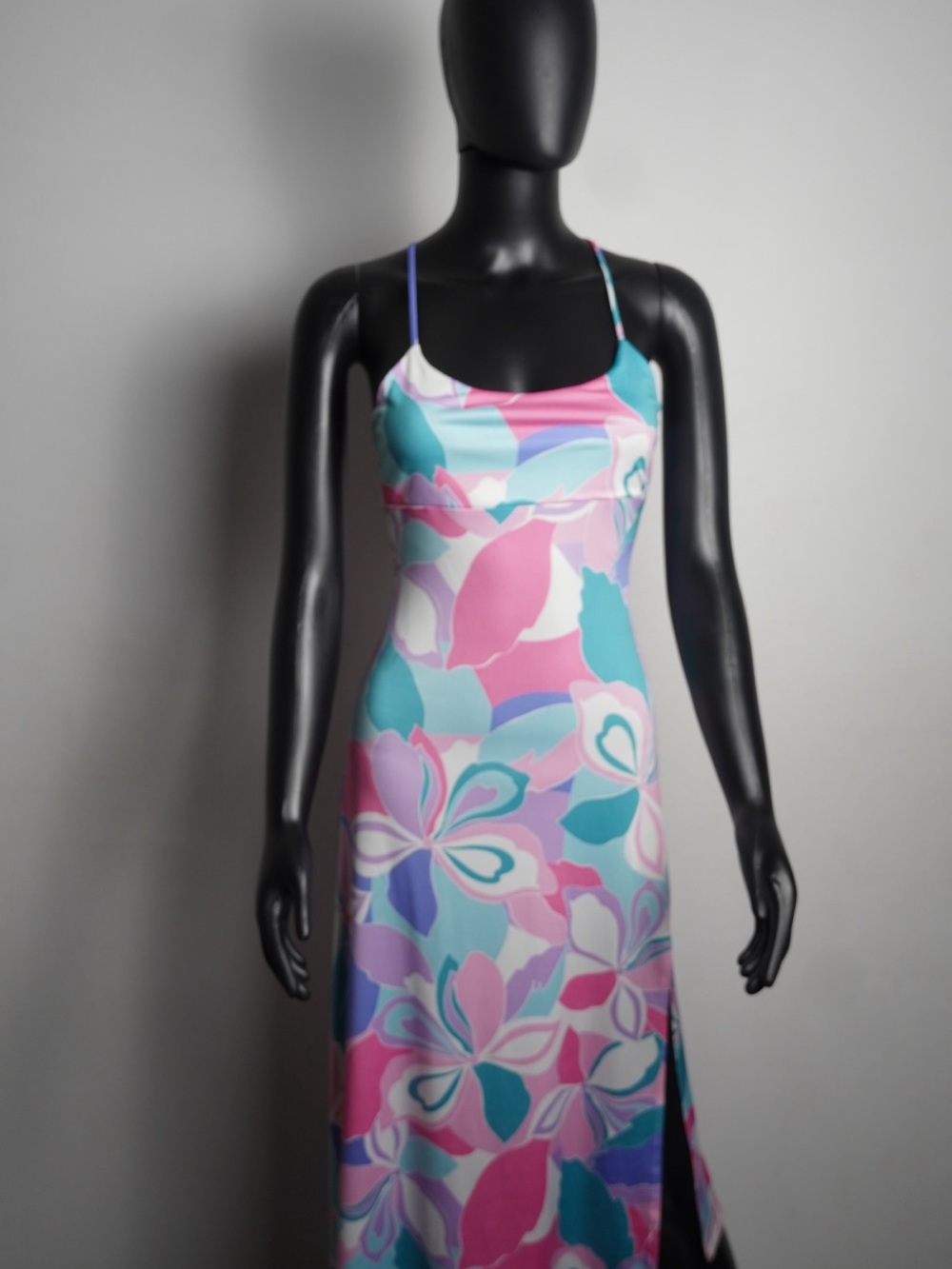 Floral Slip Maxi Dress in Pink, Aqua & Lavender